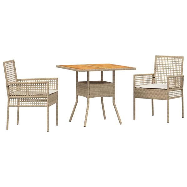 vidaXL Conjunto de Comedor de Jard&iacute;n 3 pcs Beige rat&aacute;n sint&eacute;tico