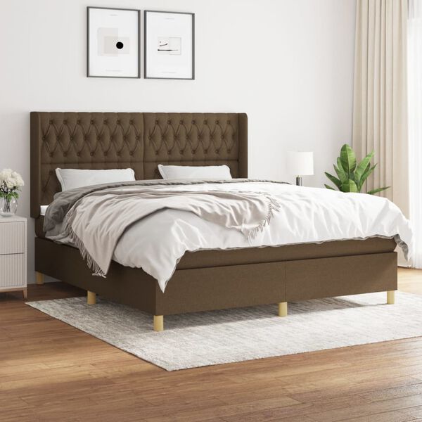 vidaXL Cama box spring con colch&oacute;n tela marr&oacute;n oscuro 180x200 cm