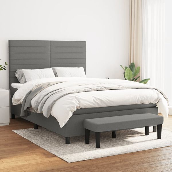 vidaXL Cama box spring con colch&oacute;n tela gris oscuro 140x190 cm