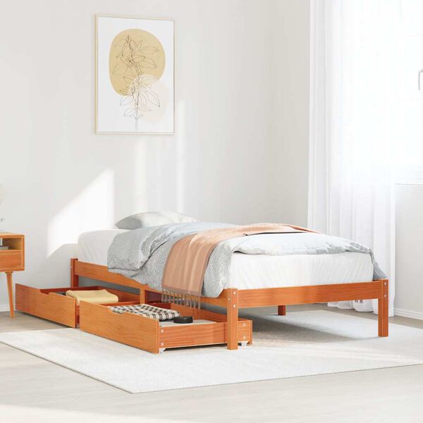 vidaXL Estructura de cama sin colch&oacute;n madera maciza marr&oacute;n 90x190 cm