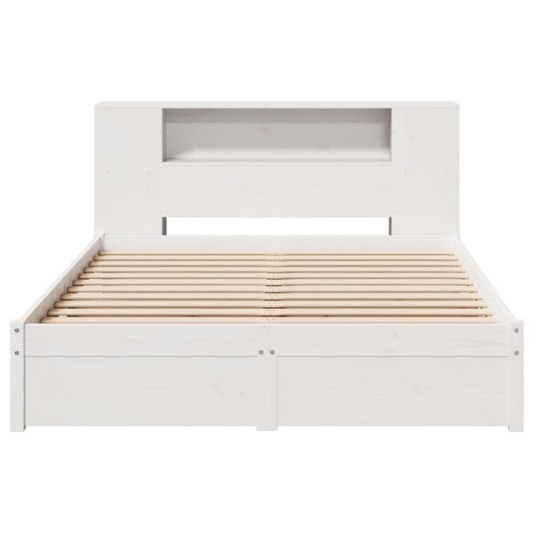 vidaXL Cama con estantería sin colchón madera maciza blanca 140x200 cm