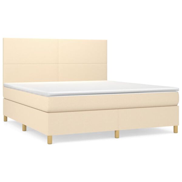 vidaXL Cama box spring con colch&oacute;n tela color crema 160x200 cm