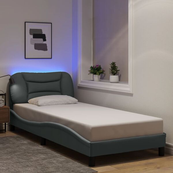 vidaXL Estructura de cama con LED sin colch&oacute;n Hvar tela gris claro 90x200 cm