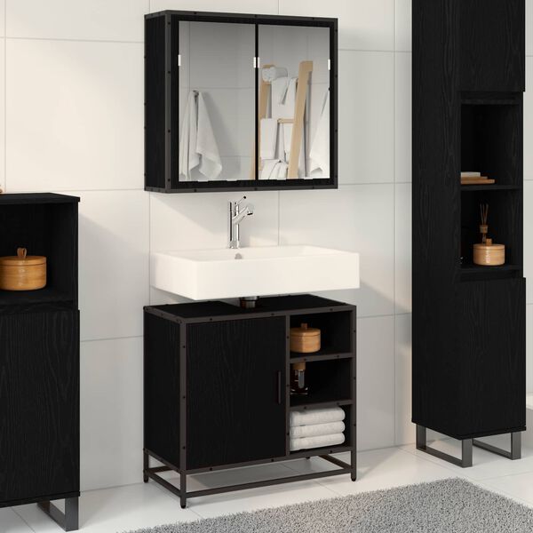 vidaXL Juego de muebles de ba&ntilde;o 2 pcs Roble Negro Madera de ingenier&iacute;a