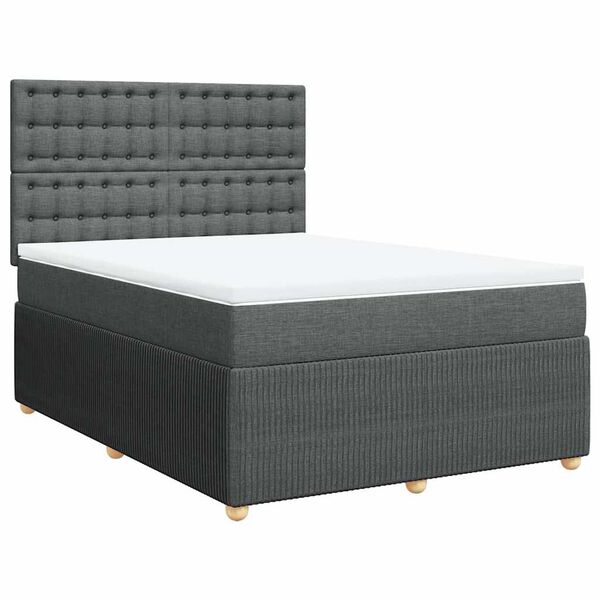 vidaXL Cama box spring con colch&oacute;n tela gris oscuro 140x200 cm