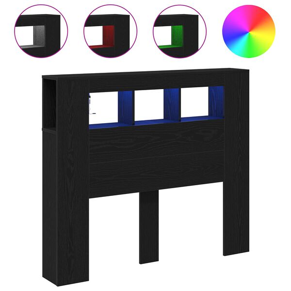 vidaXL Cabecero LED con estante Roble Negro 120 x 18,5 x 103,5 cm