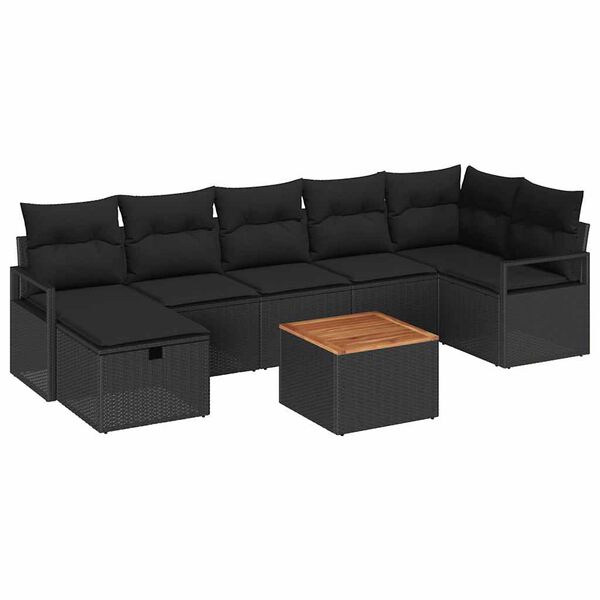 vidaXL Conjunto de sof&aacute;s de jard&iacute;n con coj&iacute;n 8 pcs Negro Polirat&aacute;n