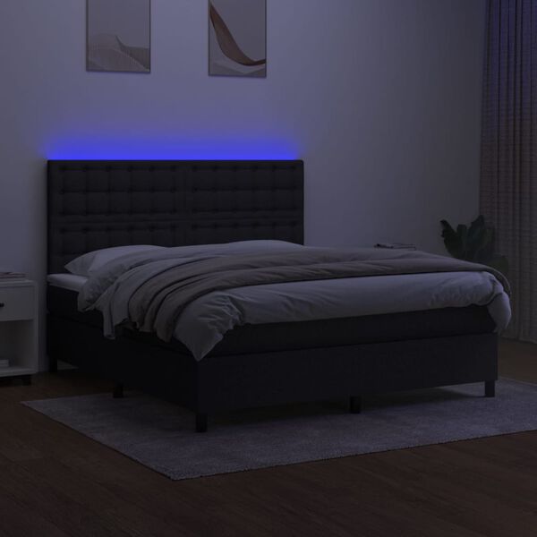 vidaXL Cama box spring colch&oacute;n y luces LED tela negro 160x200 cm