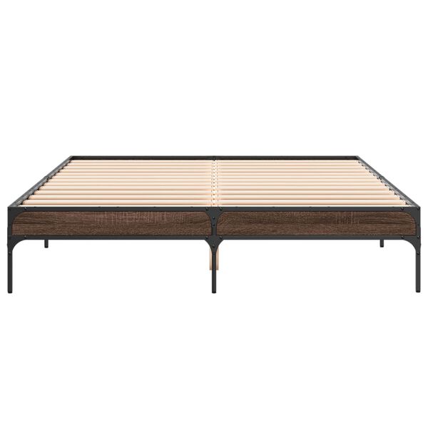 vidaXL Estructura cama madera ingenier&iacute;a metal marr&oacute;n roble 150x200 cm
