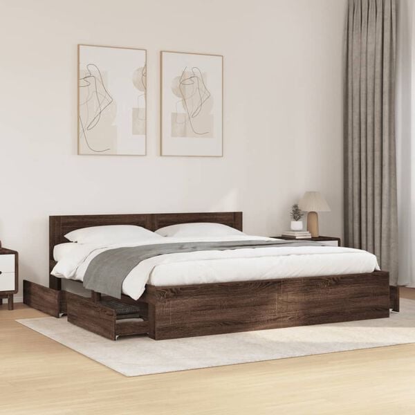 vidaXL Cama con cabecero madera ingenier&iacute;a marr&oacute;n roble 200x200 cm