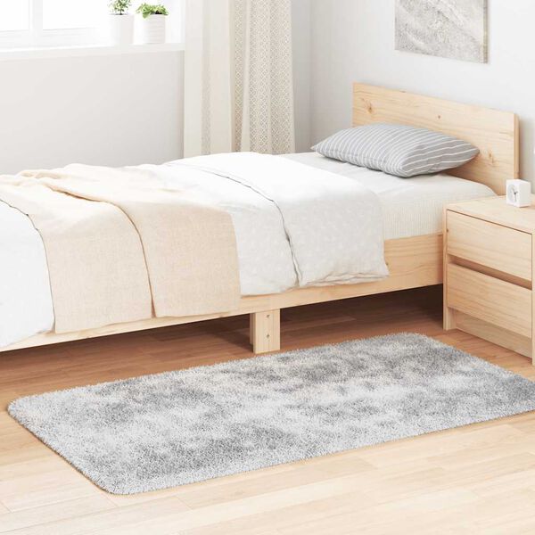 vidaXL Alfombra de pelo largo NAVARRA gris plata 80x150 cm poli&eacute;ster