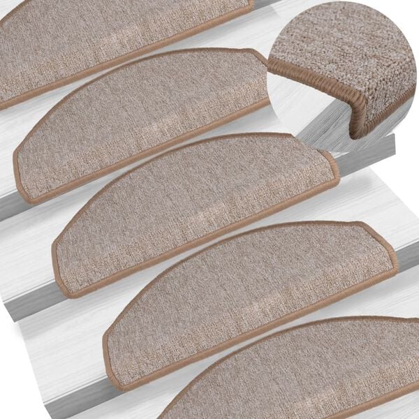 vidaXL Felpudos para escaleras 15 uds 65x24x4 cm Marr&oacute;n Claro Semicircular Grande