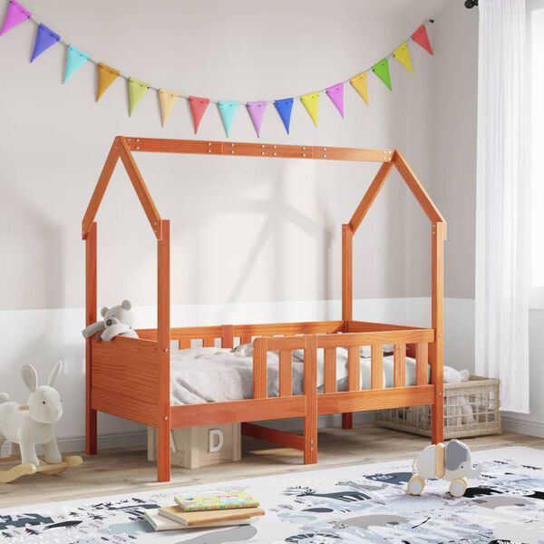 vidaXL Cama con forma de casa de niños madera maciza marrón 80x160 cm