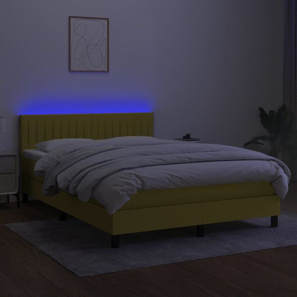 vidaXL Cama box spring colch&oacute;n y luces LED tela verde 140x200 cm