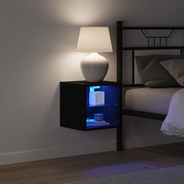 vidaXL Gabinete de noche LED montado en la pared con Negro