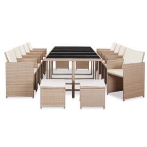 vidaXL Set comedor de jard&iacute;n 15 piezas y cojines rat&aacute;n sint&eacute;tico beige
