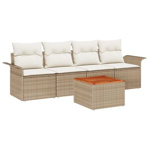 vidaXL Conjunto de sof&aacute;s de jard&iacute;n 5 pcs Beige rat&aacute;n sint&eacute;tico