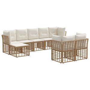 vidaXL Conjunto de sof&aacute;s de exterior 6 pcs Natural y Crema Poli&eacute;ster