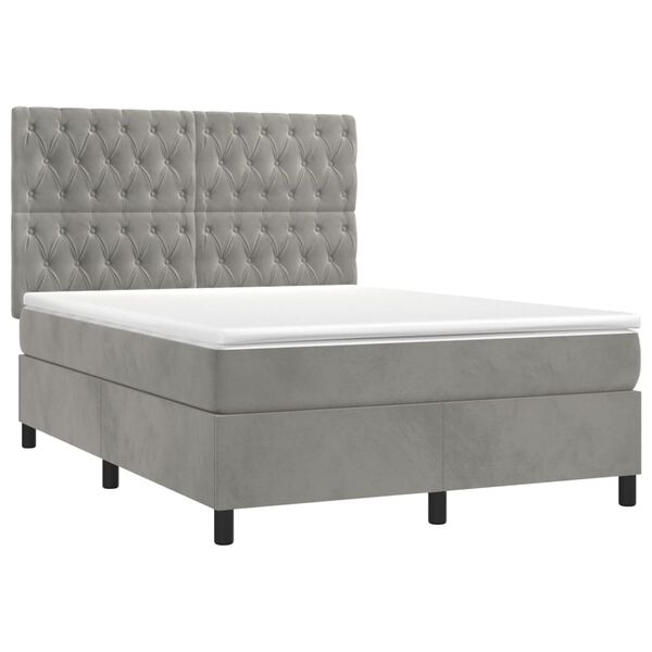 vidaXL Cama box spring con colch&oacute;n terciopelo gris claro 140x200 cm