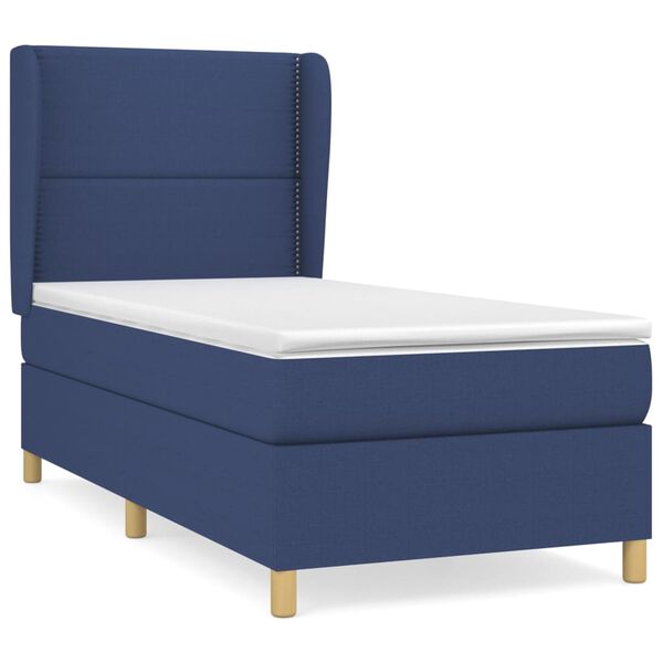 vidaXL Cama box spring con colch&oacute;n tela azul 90x190 cm