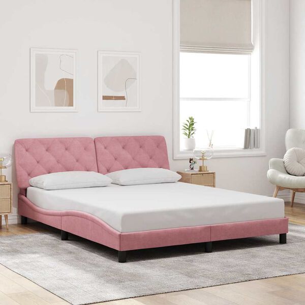 vidaXL Estructura de cama sin colch&oacute;n terciopelo rosa 160x200 cm