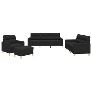 vidaXL Juego de sof&aacute;s con cojines 4 piezas tela negro