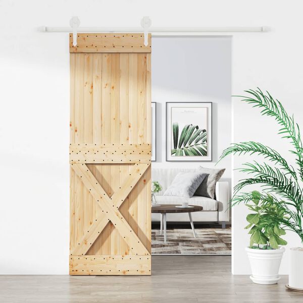 vidaXL Puerta corredera con herrajes madera maciza de pino 80x210 cm