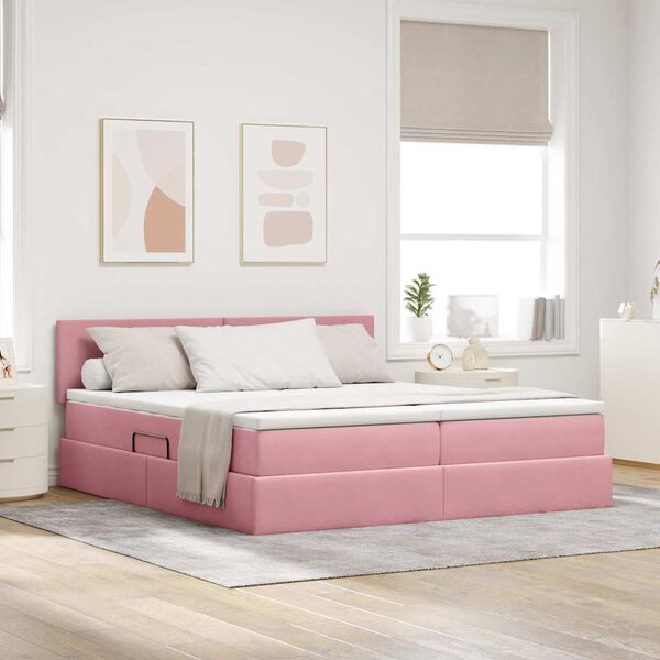vidaXL Cama con almacenamiento con colch&oacute;n Rosa 90 x 200 cm