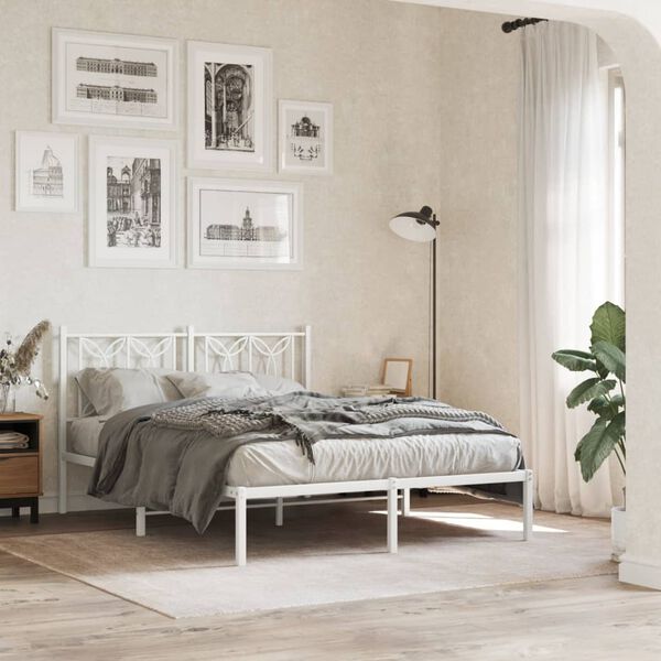 vidaXL Estructura cama sin colch&oacute;n con cabecero metal blanco 140x190cm