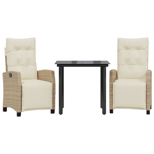vidaXL Set comedor de jard&iacute;n 3 pzas con cojines rat&aacute;n sint&eacute;tico beige