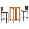 vidaXL Mesa y taburetes de jard&iacute;n 3 pzas madera acacia rat&aacute;n PE negro