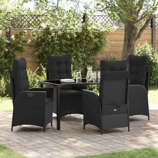 vidaXL Conjunto de Comedor de Jard&iacute;n 5 pcs Negro rat&aacute;n sint&eacute;tico