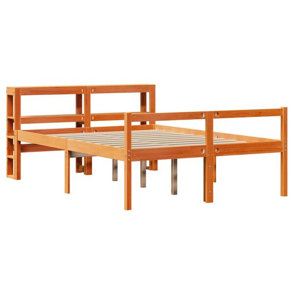 vidaXL Estructura cama con cabecero madera pino marr&oacute;n cera 135x190 cm