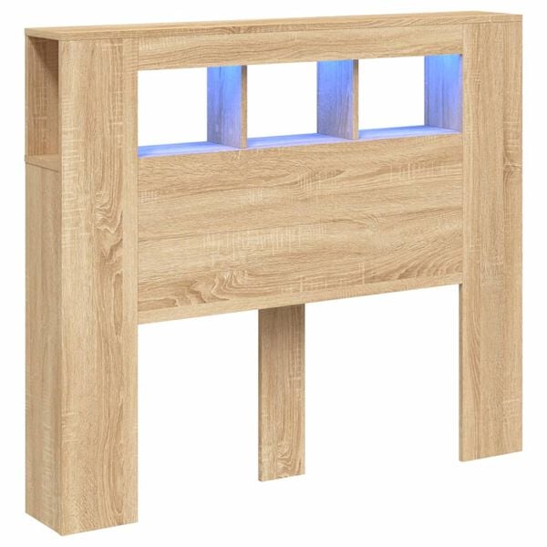 vidaXL Cabecero LED madera ingeniería roble Sonoma 120x18,5x103,5 cm