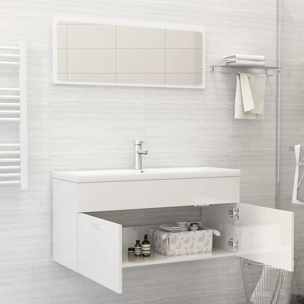 vidaXL Set muebles de ba&ntilde;o 2 piezas madera contrachapada blanco brillo