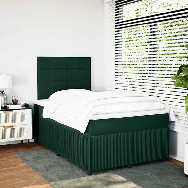 vidaXL Cama box spring con colch&oacute;n terciopelo verde oscuro 120x200 cm
