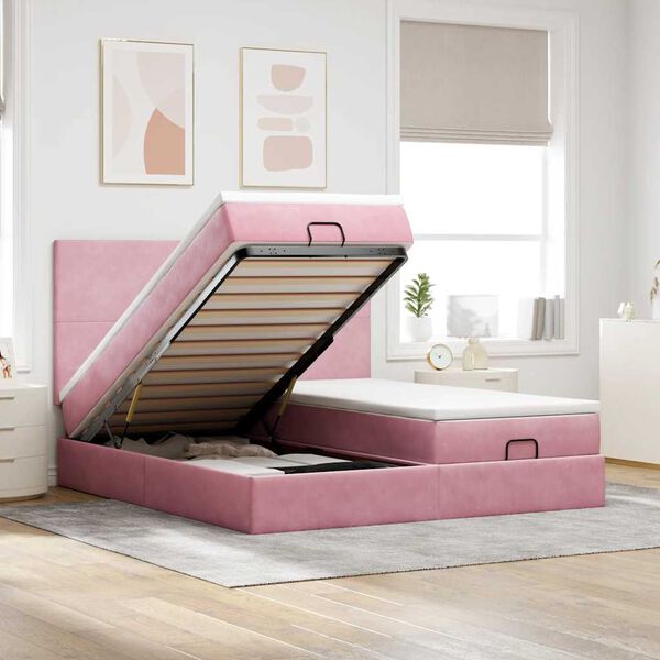 vidaXL Estructura de cama otomana colchones terciopelo rosa 160x200cm