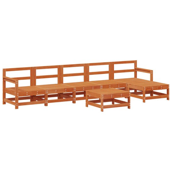 vidaXL Conjunto de Sof&aacute;s de Jard&iacute;n 7 pcs Marr&oacute;n Cera Pino macizo