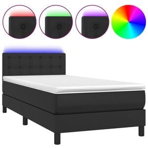 vidaXL Cama box spring y colch&oacute;n LED cuero sint&eacute;tico negro 80x200 cm