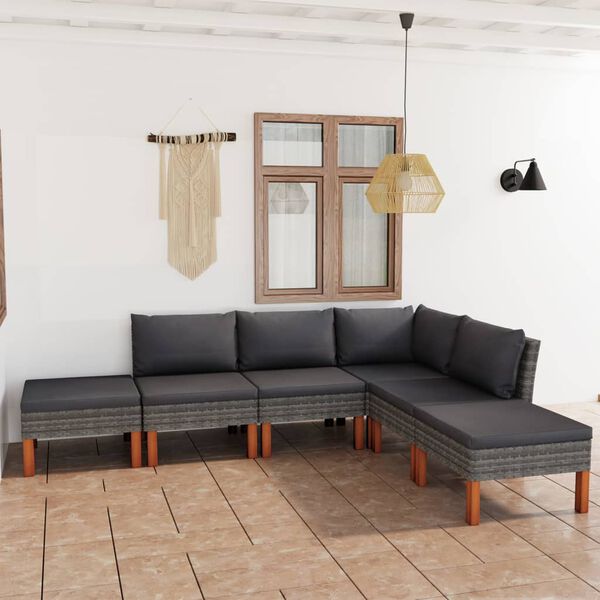 vidaXL Set de muebles de jard&iacute;n 8 pzas y cojines rat&aacute;n sint&eacute;tico gris