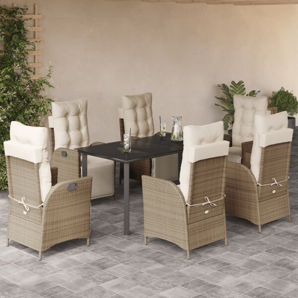 vidaXL Set comedor de jard&iacute;n 7 pzas con cojines rat&aacute;n sint&eacute;tico beige