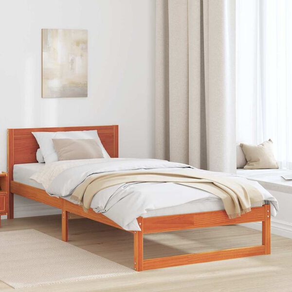 vidaXL Estructura de cama con cabecera Marr&oacute;n cera 100 x 200 cm