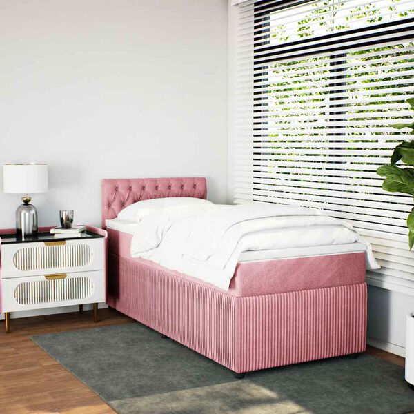 vidaXL Cama box spring con colch&oacute;n terciopelo rosa 90x200 cm