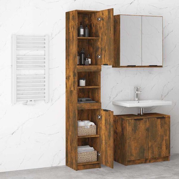 vidaXL Armario de ba&ntilde;o madera ingenier&iacute;a roble ahumado 32x34x188,5 cm