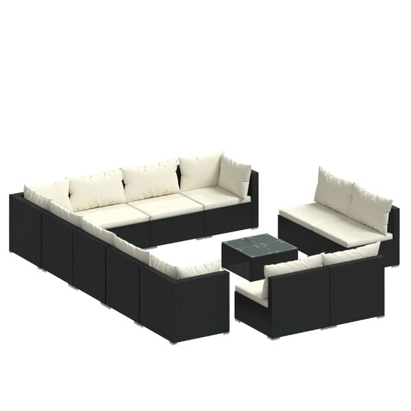 vidaXL Set de muebles de jard&iacute;n 13 pzas cojines rat&aacute;n sint&eacute;tico negro