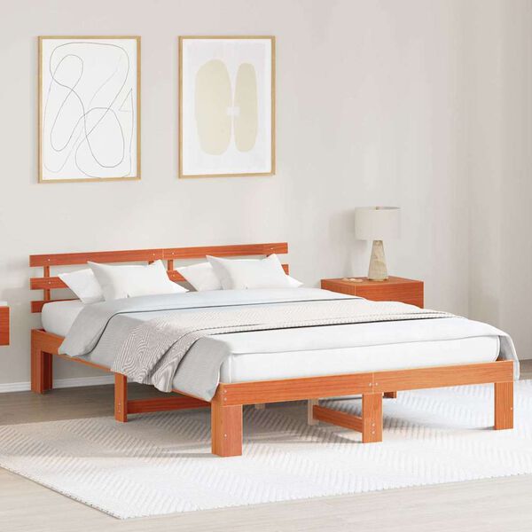 vidaXL Estructura de cama con cabecera Marr&oacute;n cera 150 x 200 cm
