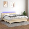 vidaXL Cama box spring con colch&oacute;n y LED tela crema 180x200 cm