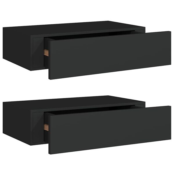vidaXL Estantes de pared con cajón 2 uds MDF negro 40x23,5x10 cm