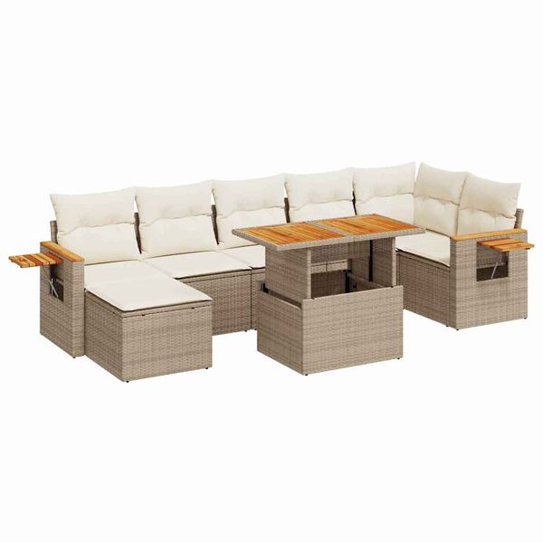 vidaXL Set sof&aacute;s jard&iacute;n y cojines 8 pzas rat&aacute;n sint&eacute;tico acacia beige