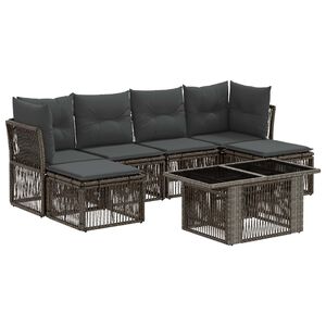 vidaXL Conjunto de sof&aacute;s de jard&iacute;n 7 uds. Gris rat&aacute;n sint&eacute;tico